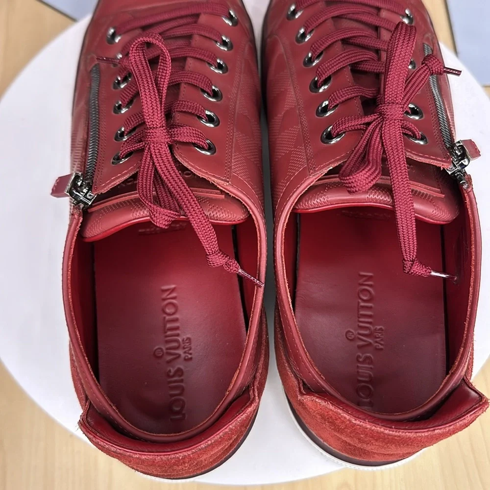 💥Louis Vuitton - Challenge Zip Up Damier Sneakers Red Leather - 10LV - DK532 - Picture 15 of 17